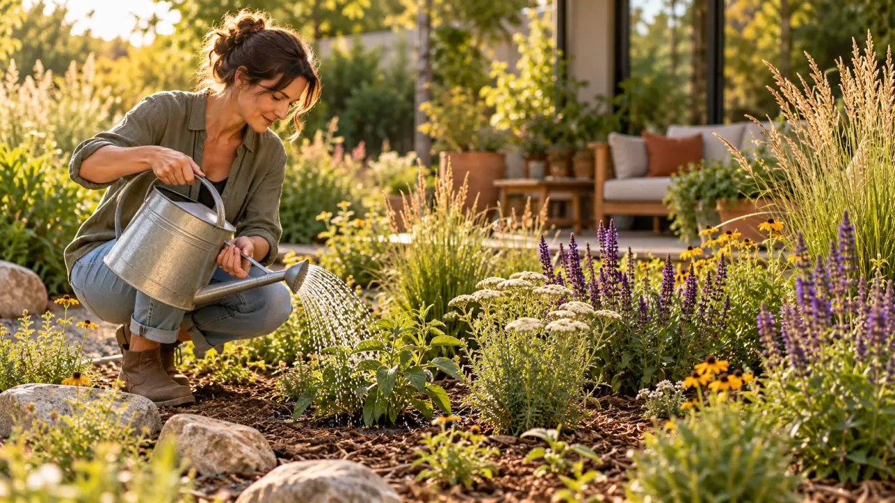 Jardin naturel composé de plantes locales sous une lumière douce