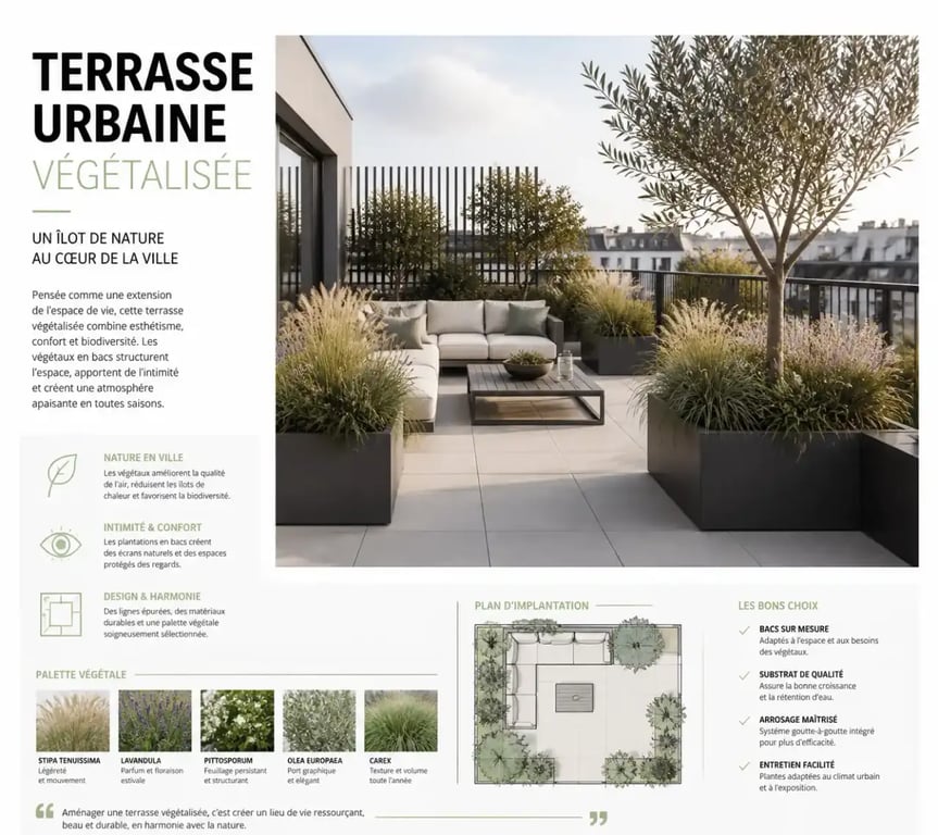 Exemple d'aménagement pour végétaliser une terrasse