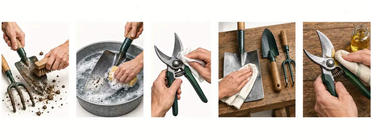 Étapes pour nettoyer les outils de jardin, les sécher et les protéger de la rouille