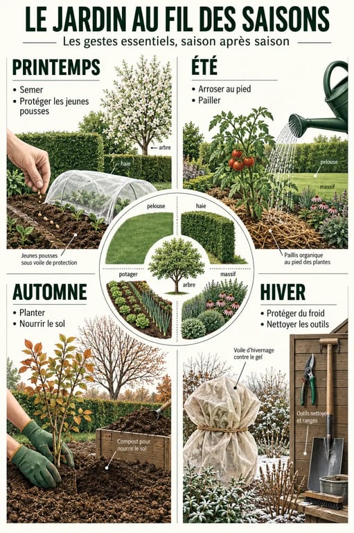 Infographie sur l’entretien du jardin selon les saisons