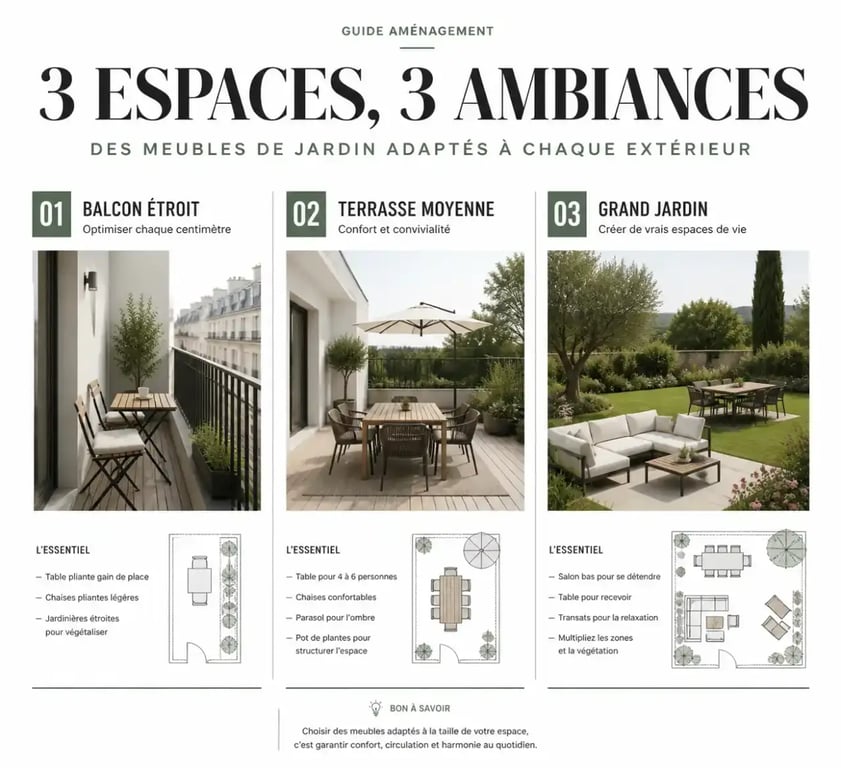 Meubles de jardin extérieur : trois idées d’aménagement pour balcon, terrasse et grand jardin
