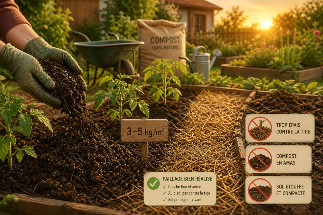 Compost pour jardin : 3 à 5 kg/m², quand l’utiliser et quelles erreurs de paillage éviter