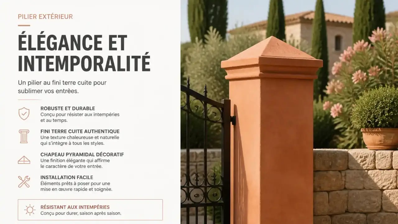 Décoration de pilier extérieur en terre cuite avec chapeau décoratif