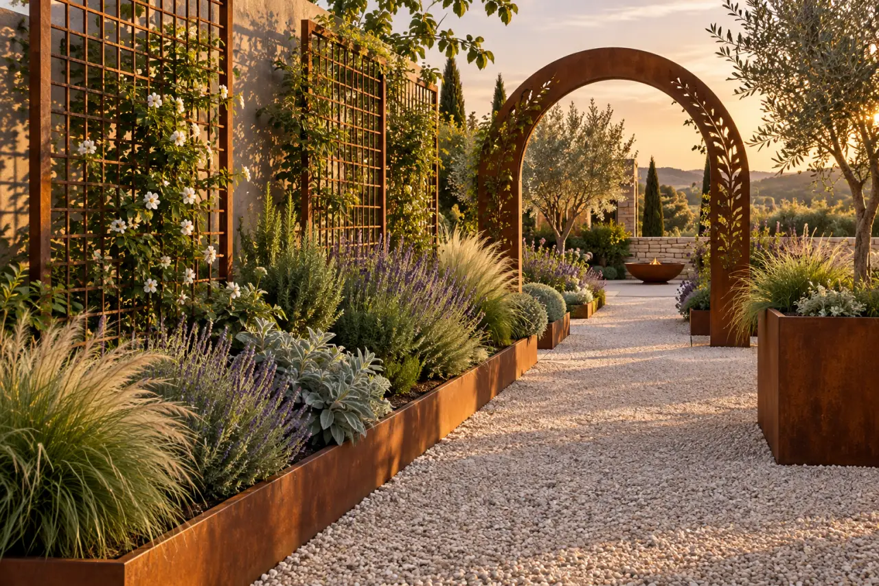 La décoration en métal extérieur structure le jardin, à condition de maîtriser la finition et la pose
