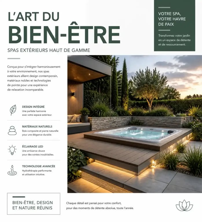 Aménagement et décoration spa extérieur avec bois et éclairage LED