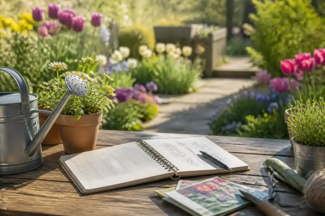 Un magnifique jardin naturel paysager à l'heure dorée