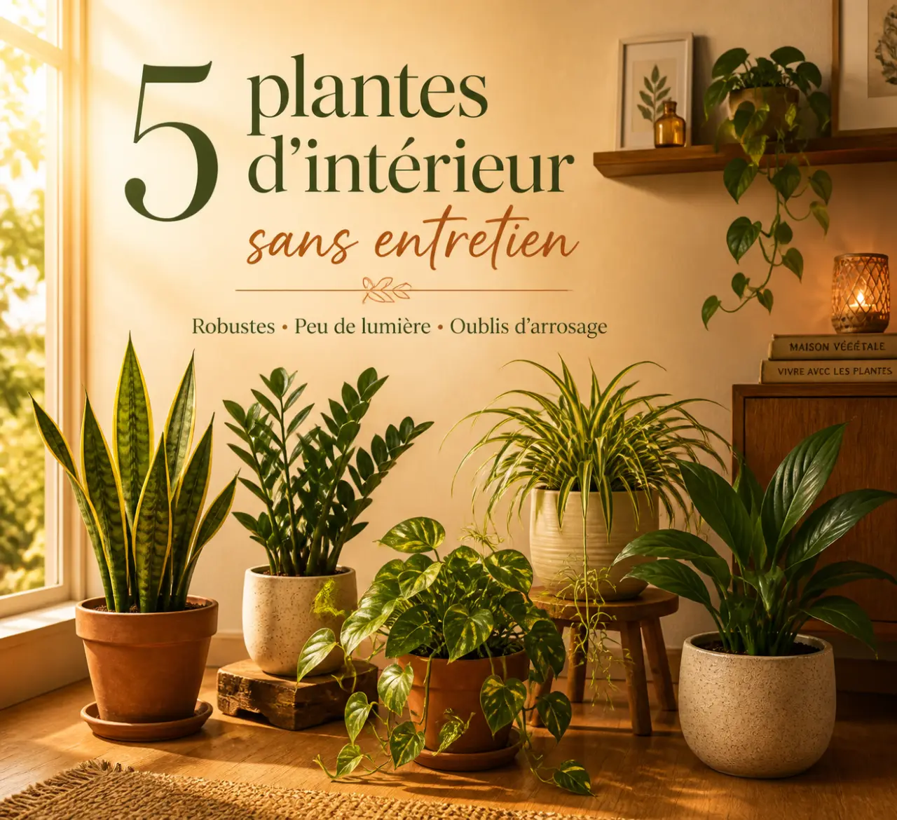 Quelle plante d’intérieur sans entretien choisir ? 5 variétés robustes pour les oublis d’arrosage, les pièces peu lumineuses et les débutants