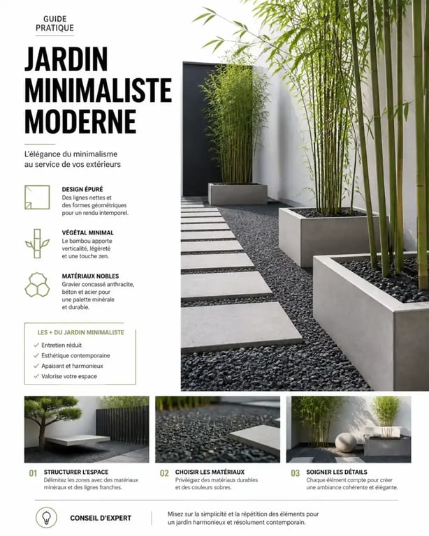 Aménagement de jardin contemporain avec gravier décoratif anthracite et plantes graphiques.