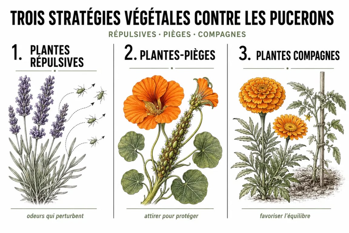 Plante anti pucerons : comparatif visuel des plantes répulsives, plantes-pièges et plantes compagnes
